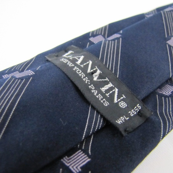 Vintage LANVIN Paris Tie LL Monogram Navy Blue - Picture 2 of 8